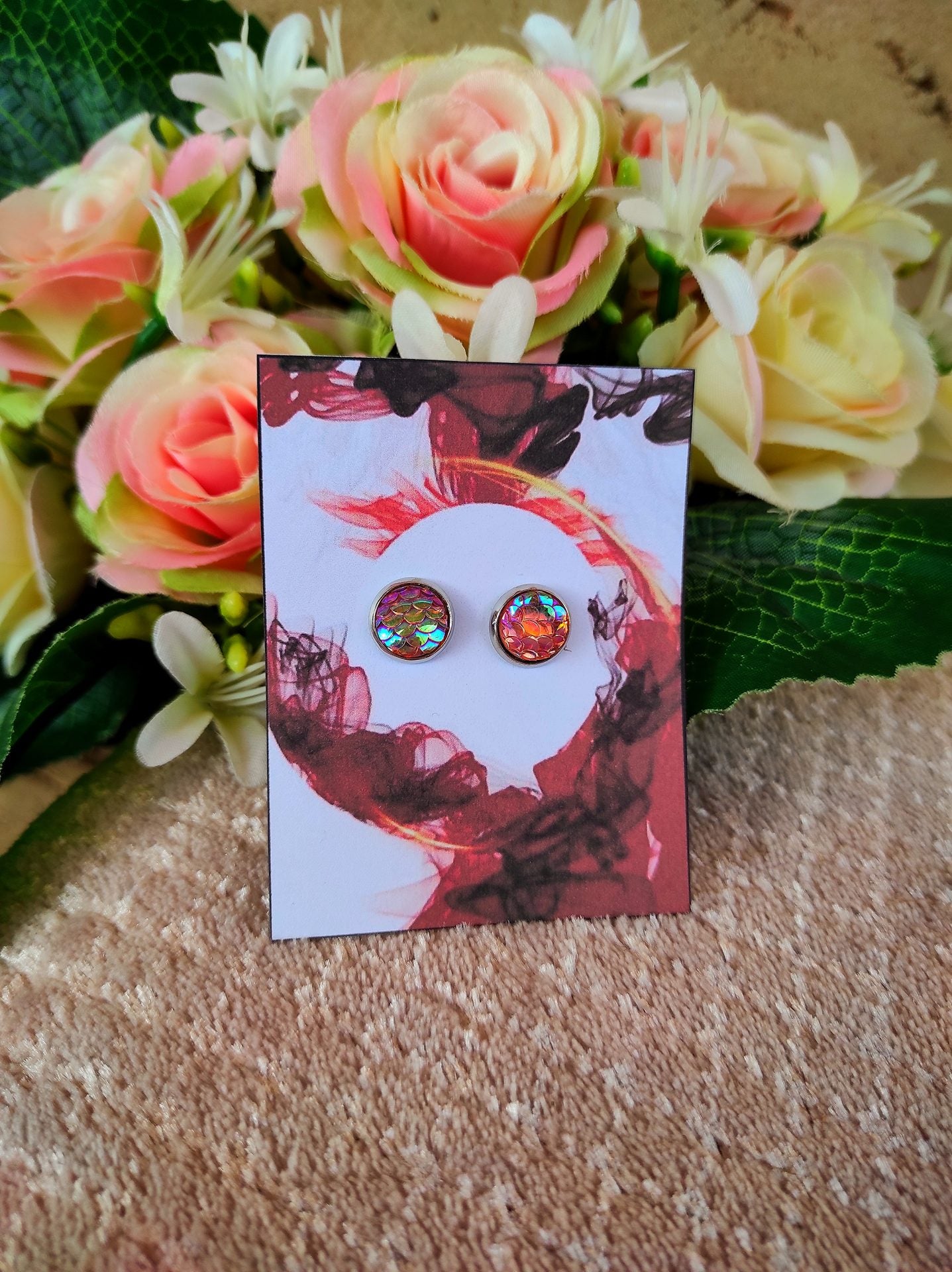 Piros/korall sellő mintás fülbevaló